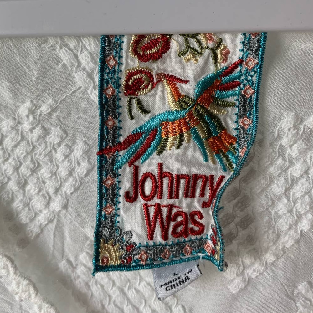 Johnny Was Embroidered White Short Sleeve Tunic Top Shirt, size L - Picture 2 of 7